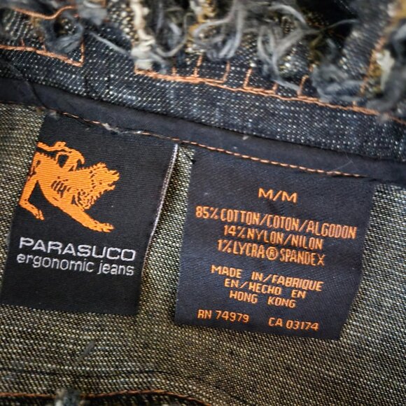 Vintage Y2K Parasuco Fringed Denim Jean Jacket Size M Boho Grunge Zip Up - Picture 11 of 11